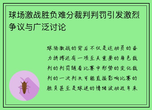 球场激战胜负难分裁判判罚引发激烈争议与广泛讨论